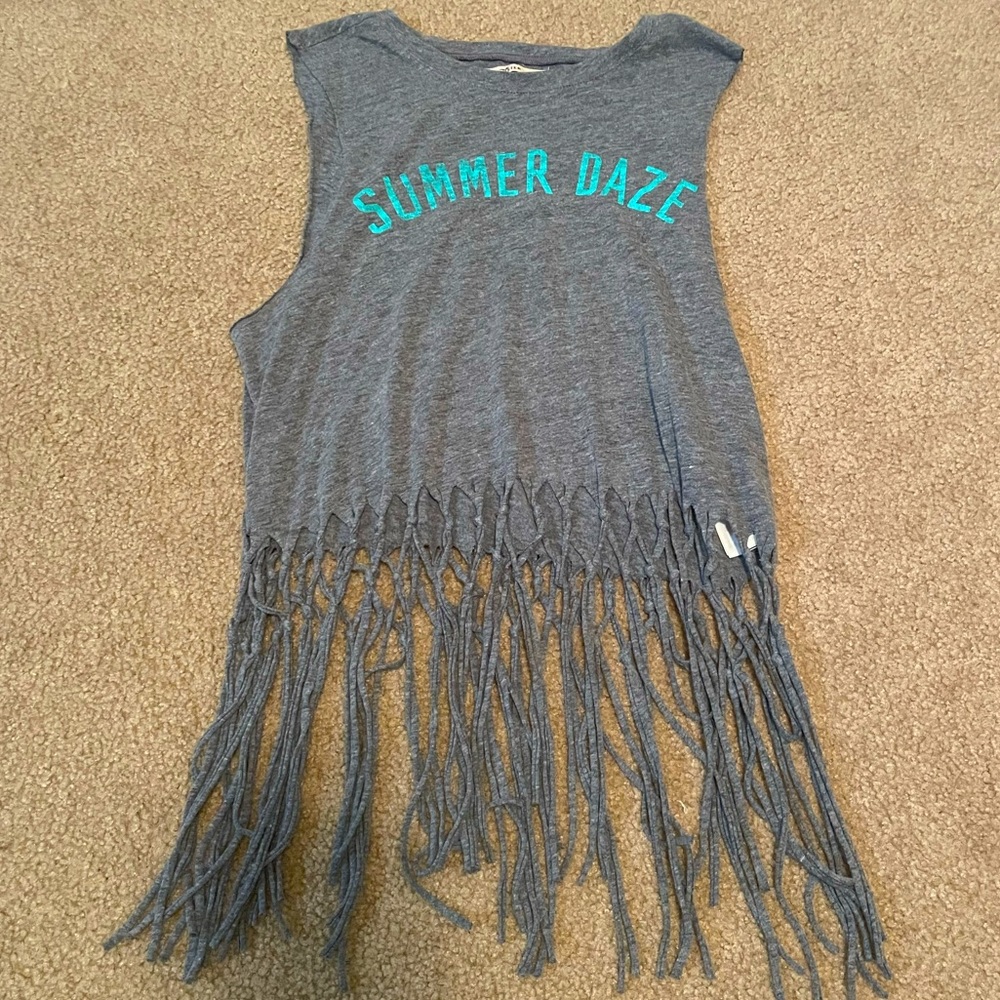 Muscle tee fringe gray summer daze tank top